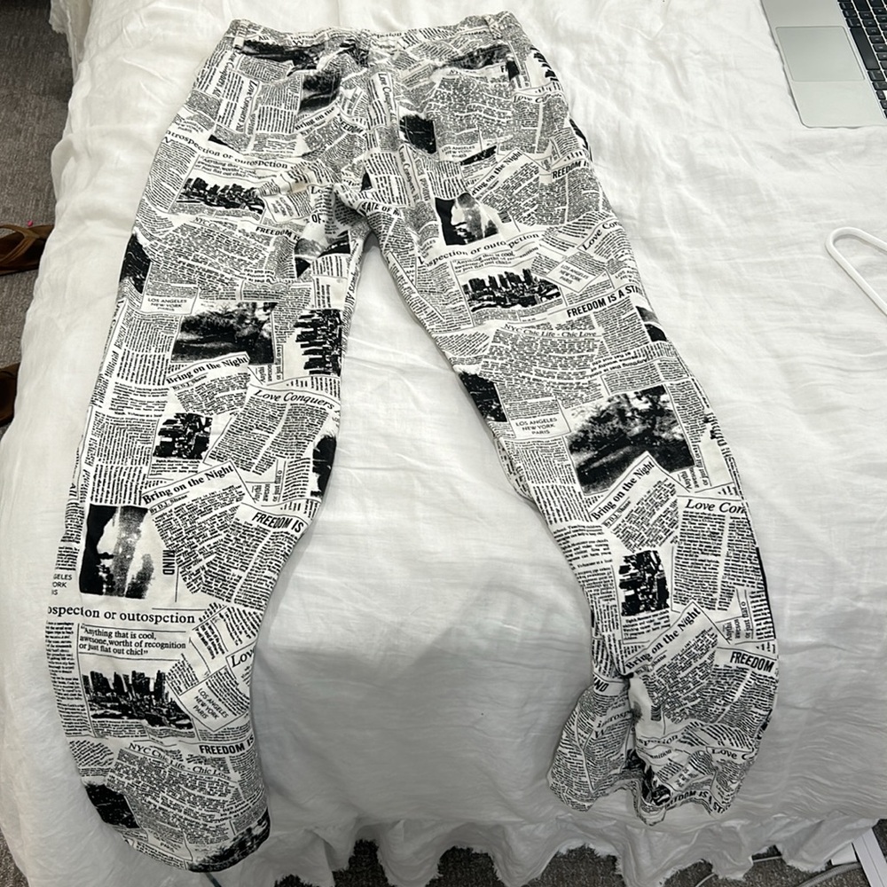 Newspaper printed pants from American Threads. - Picture 2 of 2